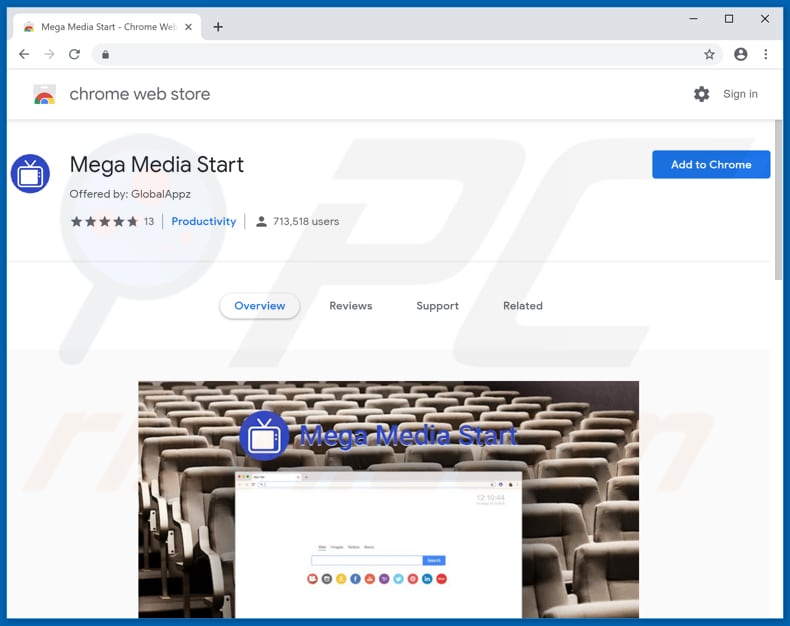 Website used to promote Mega Media browser hijacker