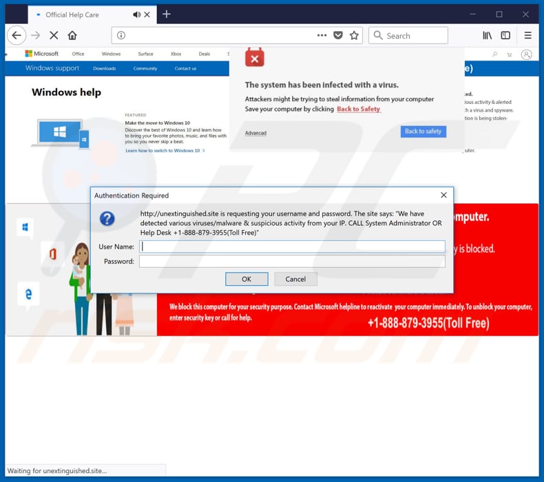 Microsoft detected malicious virus and blocked your computer opened with Mozilla Firefox 