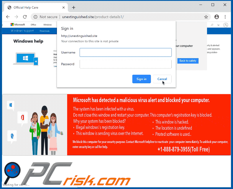 Microsoft detected malicious virus and blocked your computer scam