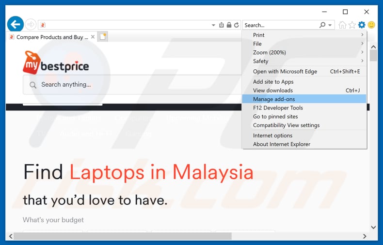 Removing MyBestPrice ads from Internet Explorer step 1