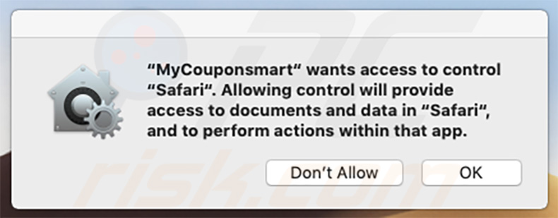 MyCouponsmart asking for access to control Safari