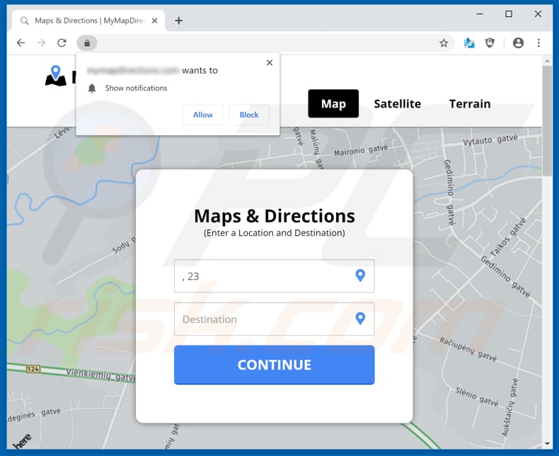 mymapdirections website asking to show notifications