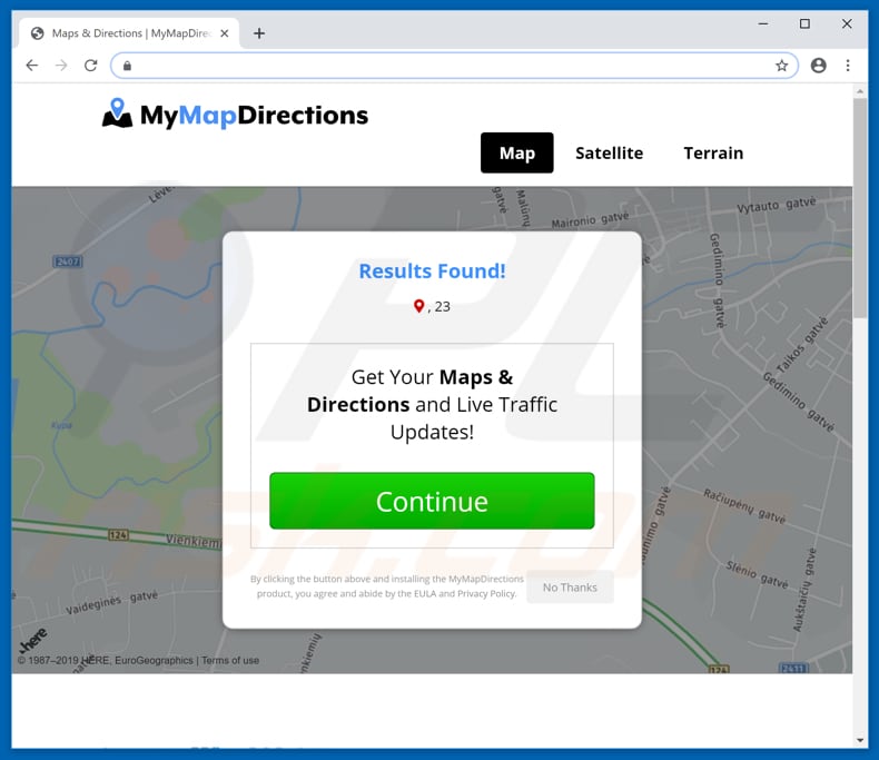 Website used to promote MyMapDirections browser hijacker