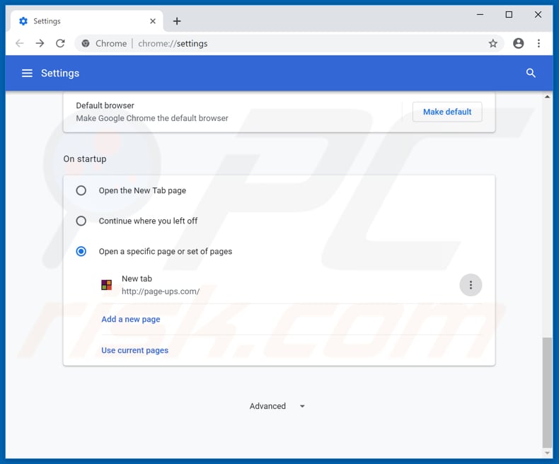 Removing page-ups.com from Google Chrome homepage