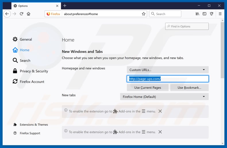 Removing page-ups.com from Mozilla Firefox homepage
