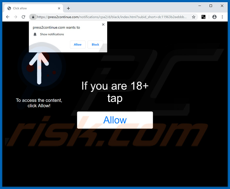 press2continue[.]com pop-up redirects