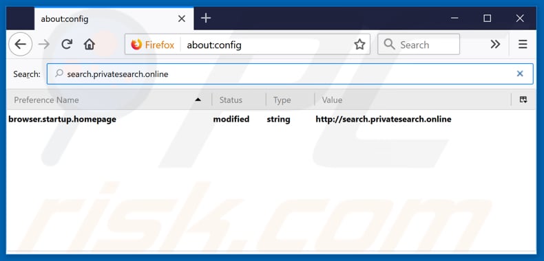 Removing search.privatesearch.online from Mozilla Firefox default search engine