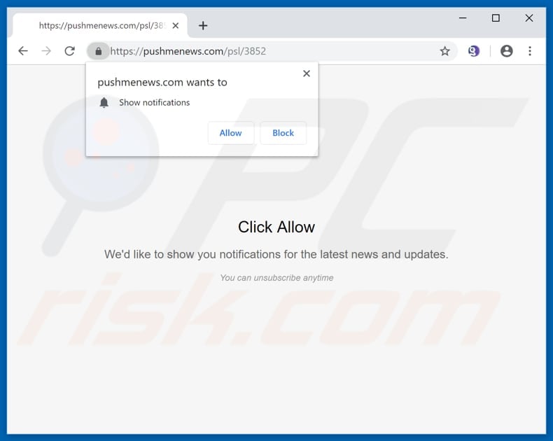 pushmenews[.].com pop-up redirects
