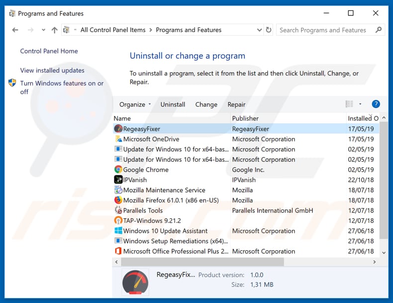 regeasyfixer one the list of installed programs