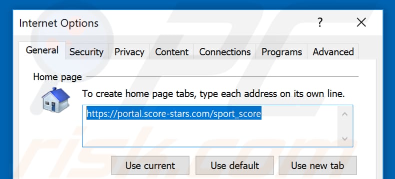 Removing portal.score-stars.com from Internet Explorer homepage