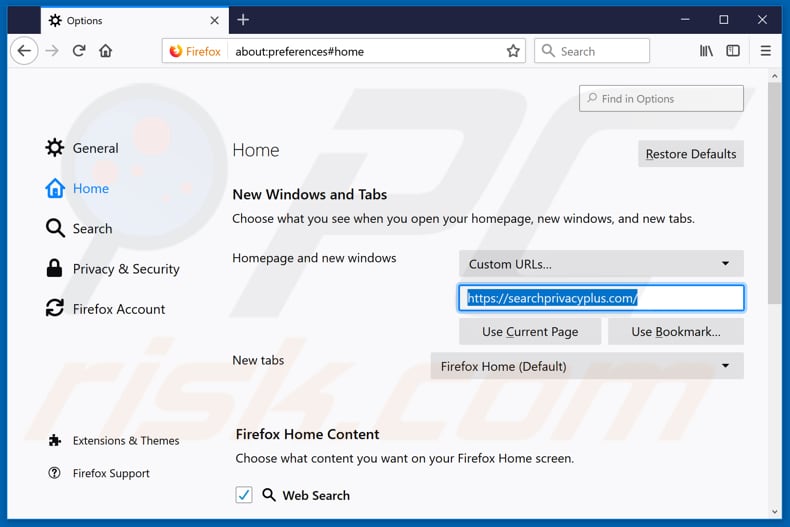 Removing searchprivacyplus.com from Mozilla Firefox homepage