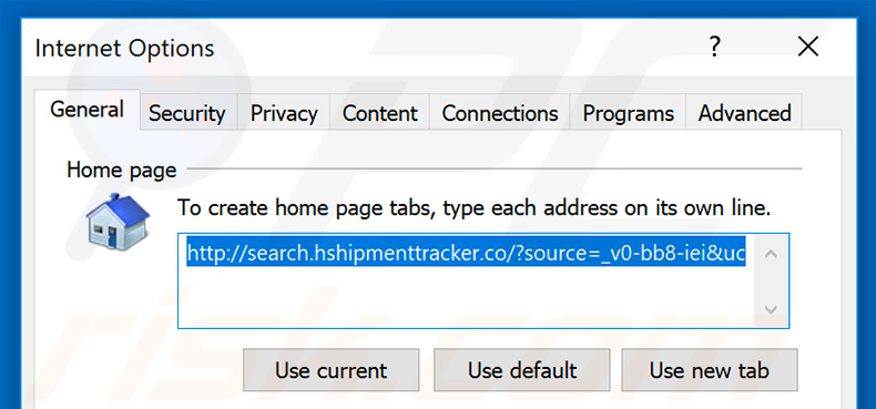 Removing search.hshipmenttracker.co from Internet Explorer homepage