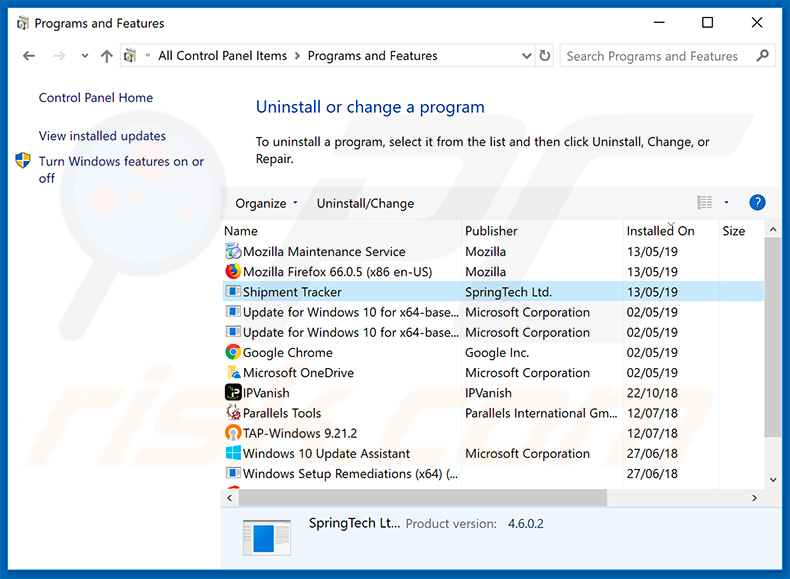 search.hshipmenttracker.co browser hijacker uninstall via Control Panel