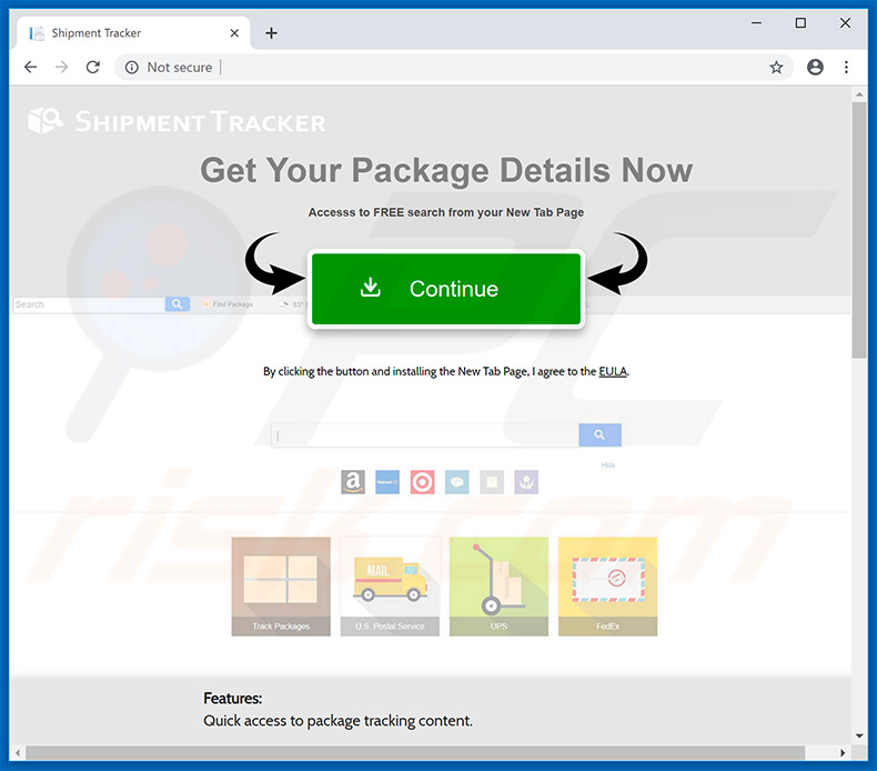 Website used to promote Shipment Tracker browser hijacker