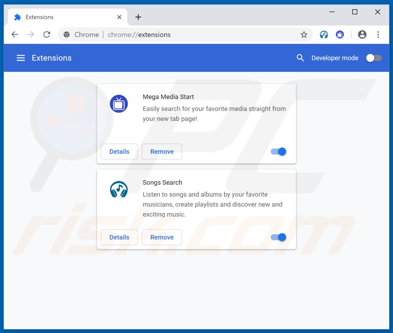 Removing music.searchmedia.club related Google Chrome extensions