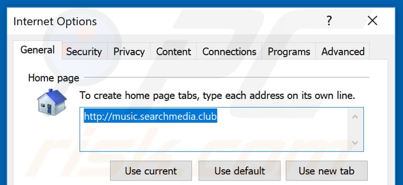 Removing music.searchmedia.club from Internet Explorer homepage