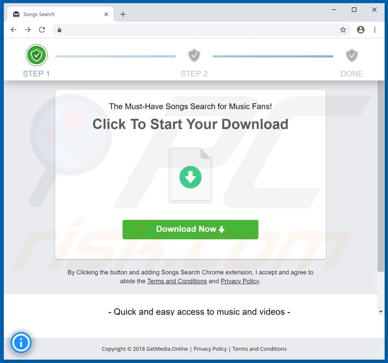 Website used to promote Songs Search browser hijacker