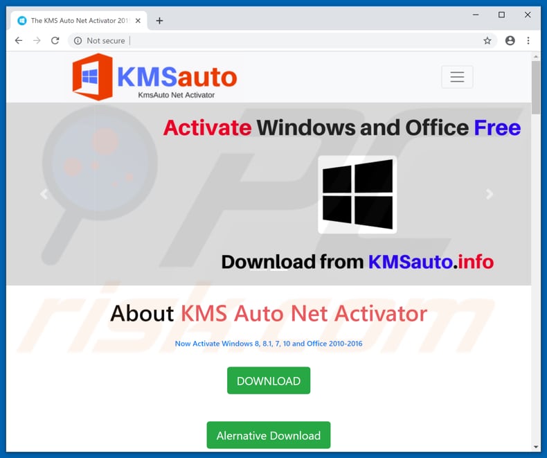 website promoting KMSAuto activation tool