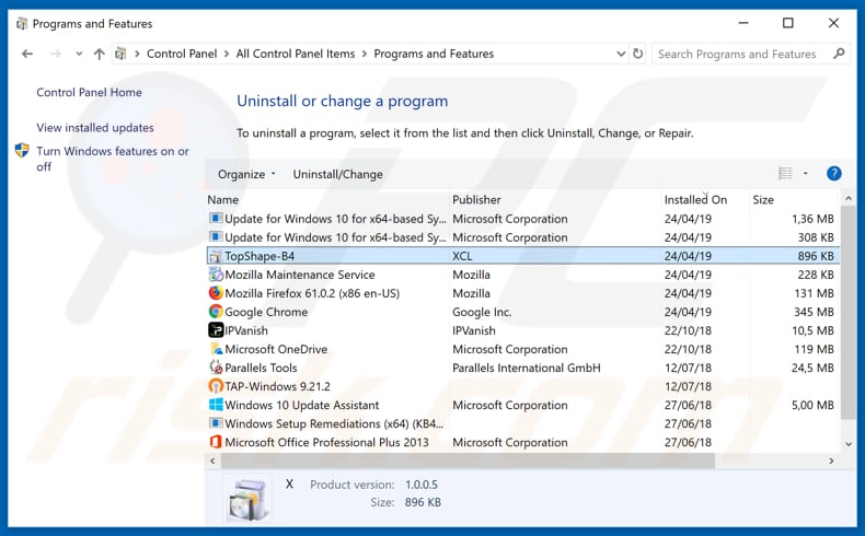 TopShape adware uninstall via Control Panel