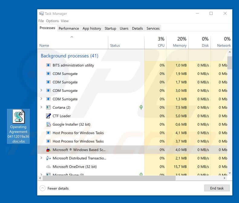 TrojanDownloader.VBS.Agent script file and process in task manager