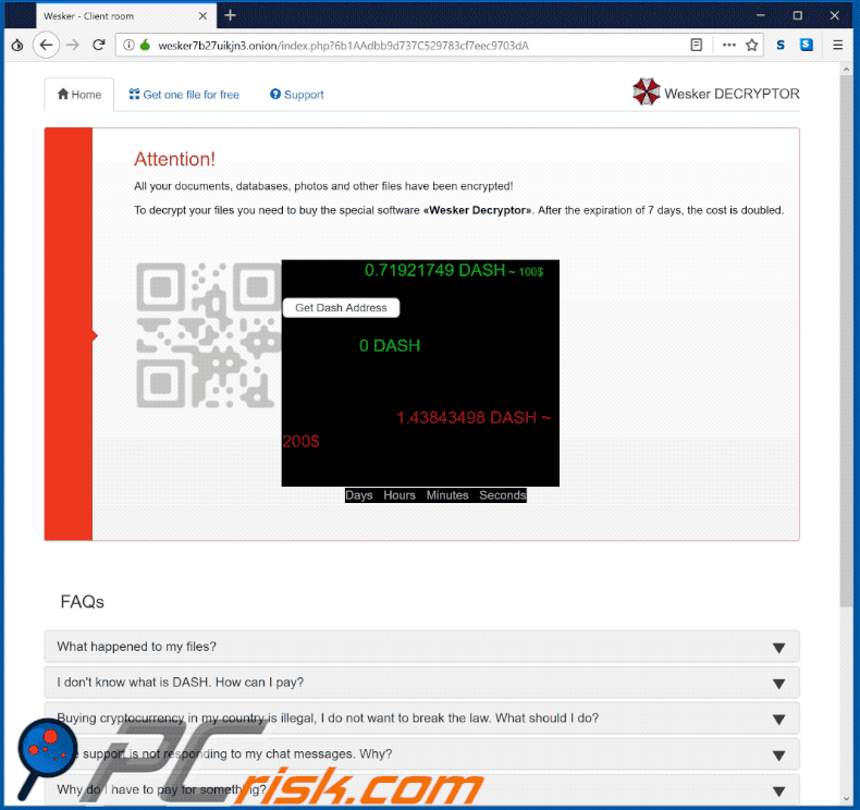 wesker encryptor ransomware website appearance gif