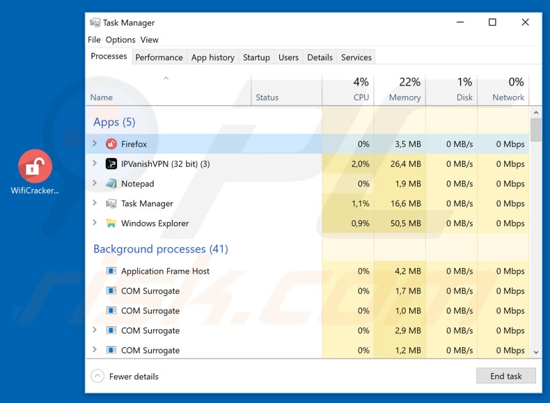 jigsaw ransomware process in task manager as firefox