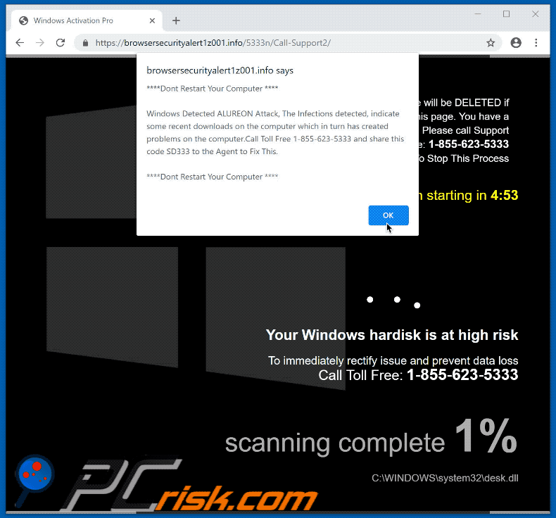 Windows hard disk is at high risk scam gif