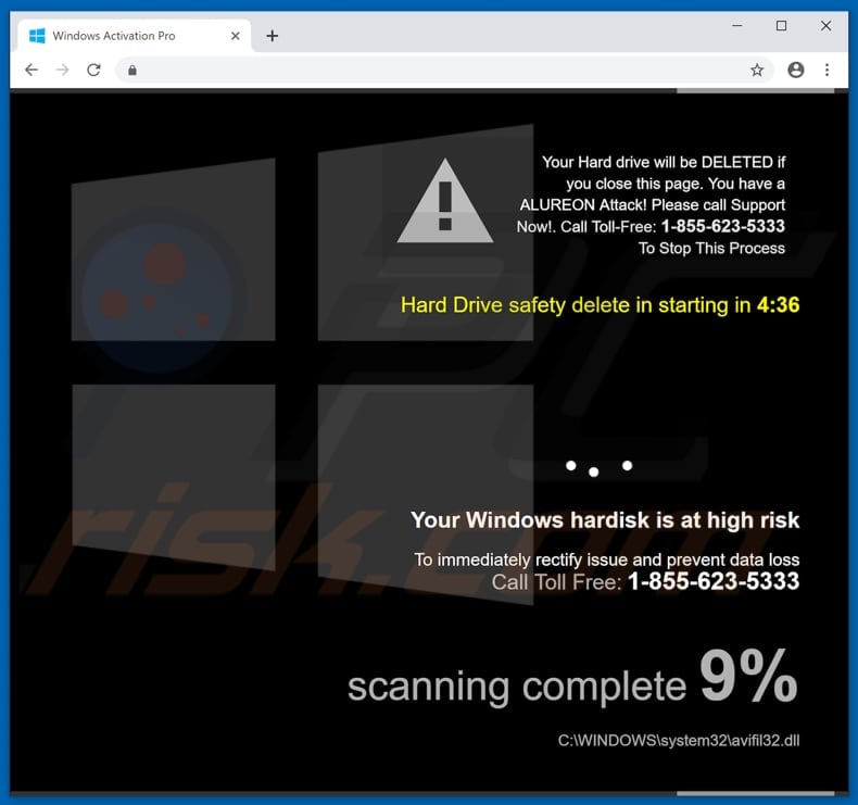 Windows hard disk is at high risk scam