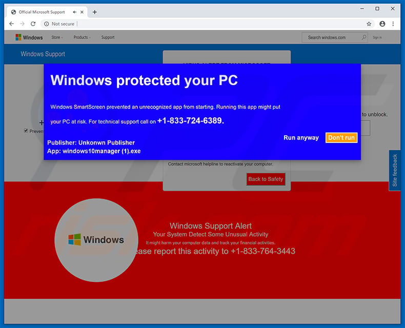 Windows Protected Your PC pop-up scam (variant 2)