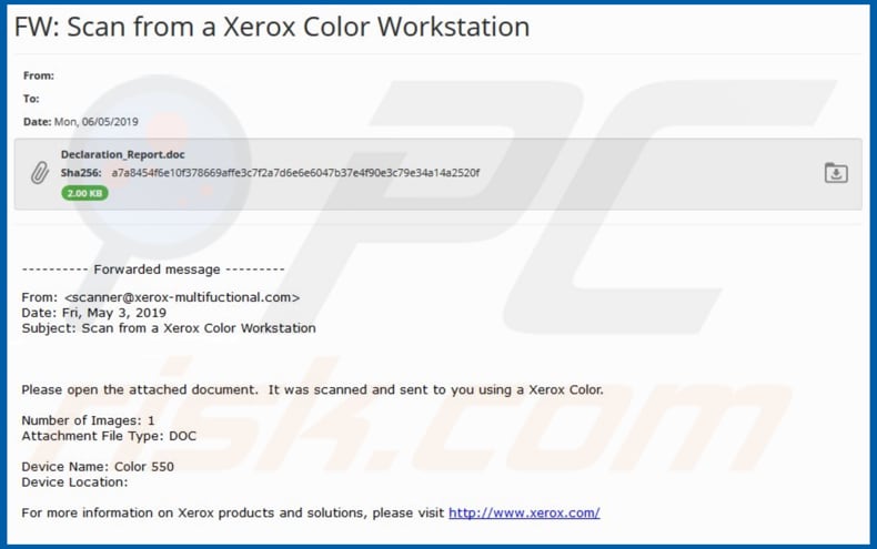 Xerox Color Workstation Email Virus