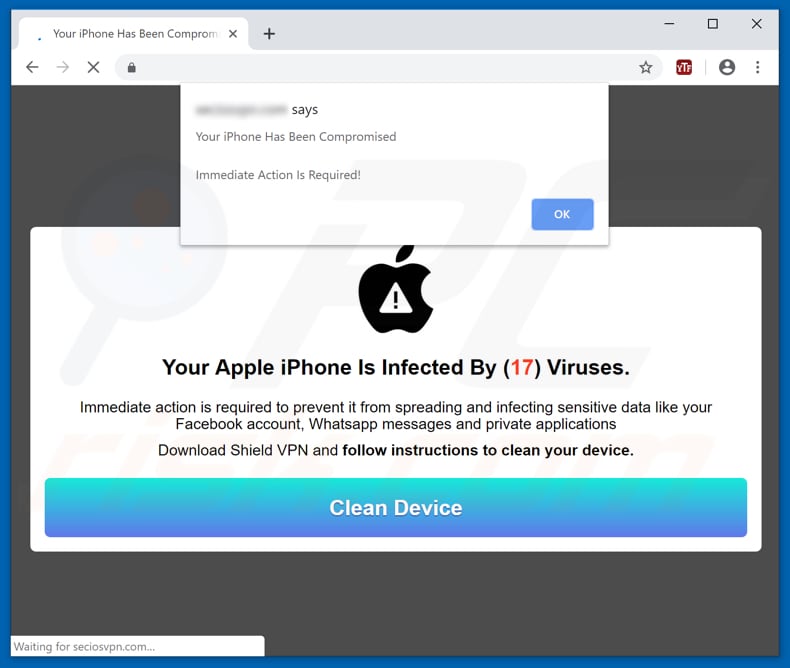 Your Apple iPhone Is Infected By (17) Viruses scam