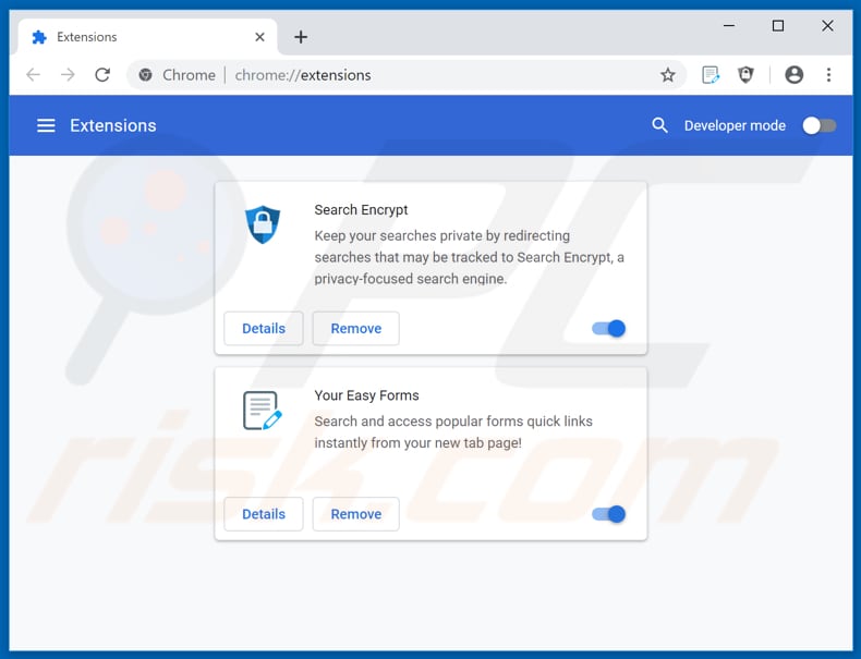 Removing search.hyoureasyforms.com related Google Chrome extensions