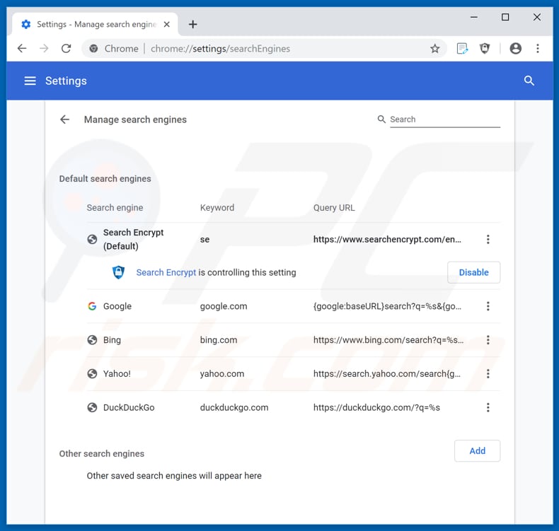 Removing search.hyoureasyforms.com from Google Chrome default search engine