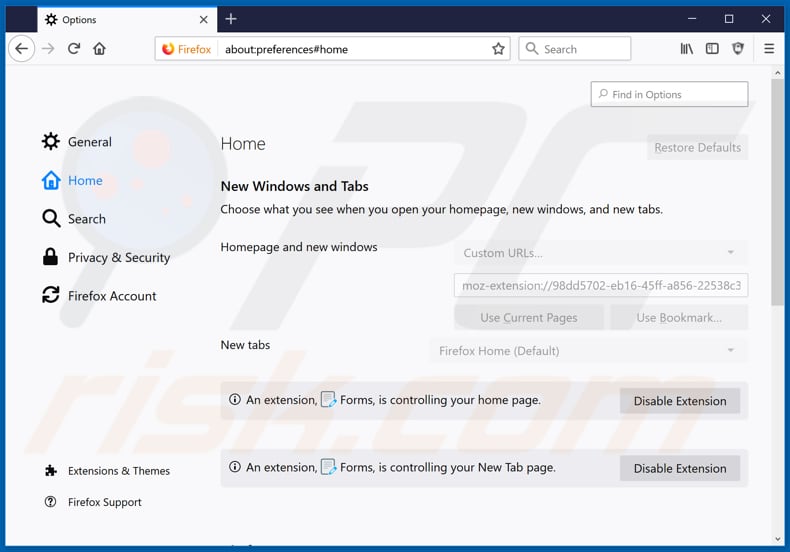 Removing search.hyoureasyforms.com from Mozilla Firefox homepage