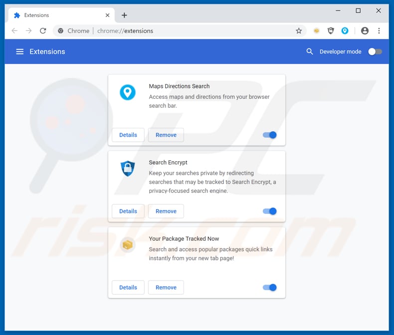 Removing search.hyourpackagetrackednow.com related Google Chrome extensions