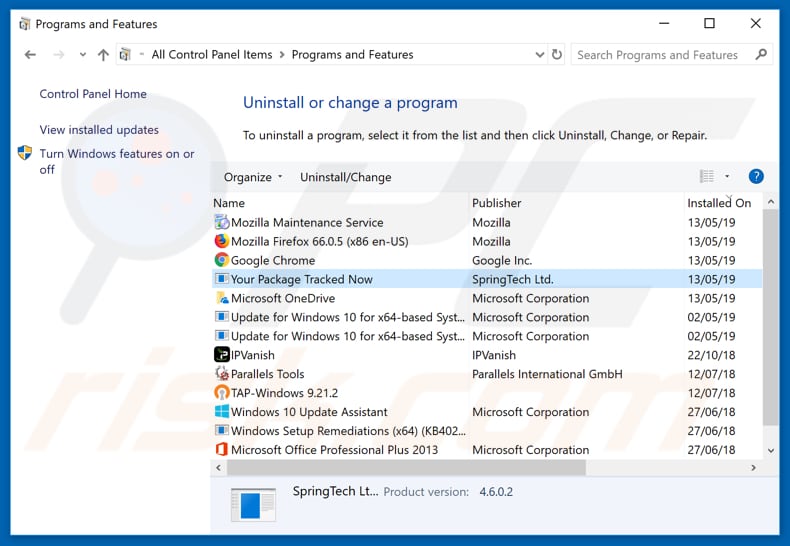 search.hyourpackagetrackednow.com browser hijacker uninstall via Control Panel