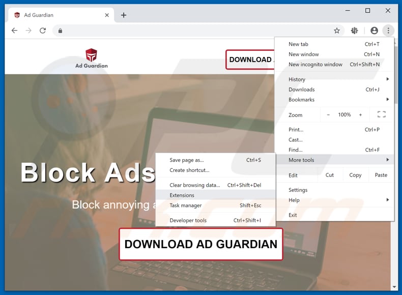 Removing Ad Guardian  ads from Google Chrome step 1