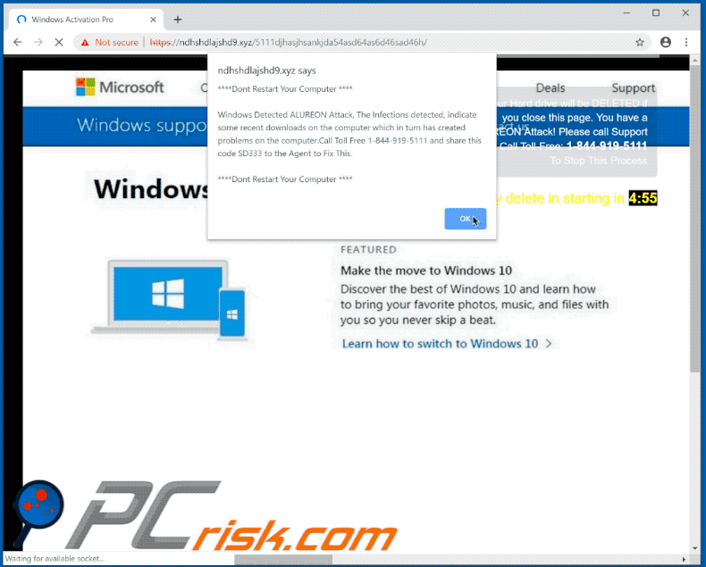Windows Detected ALUREON Attack scam gif