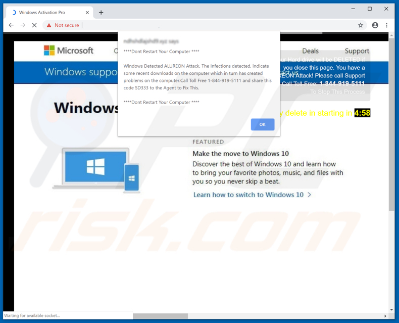 Windows Detected ALUREON Attack scam