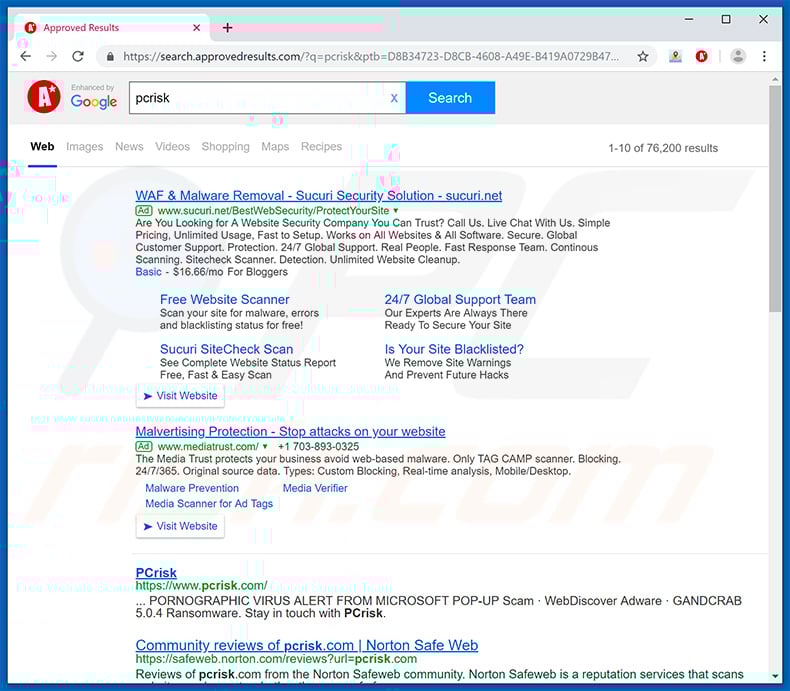 approvedresults.com browser hijacker
