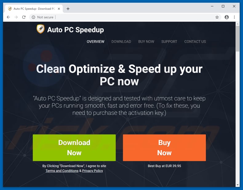 website promoting auto pc speedup unwanted app