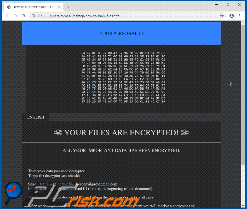 DDT Ransomware html file appearance