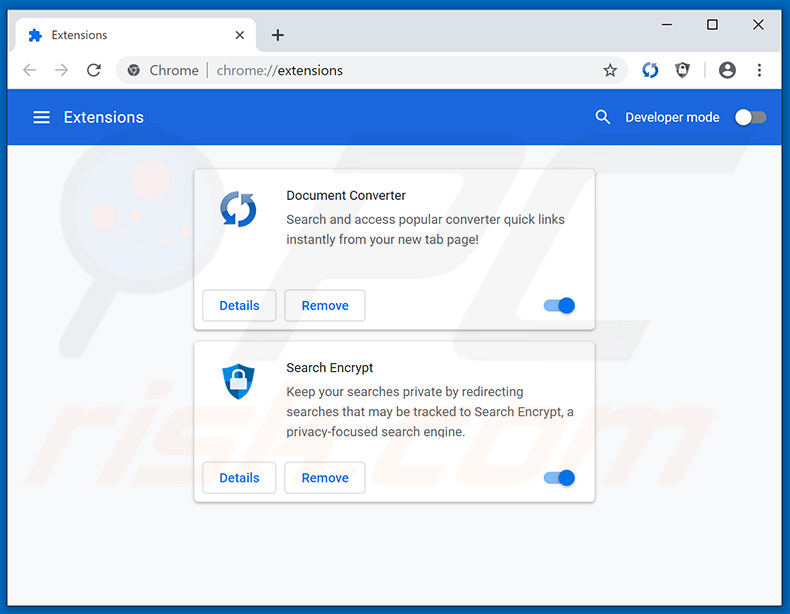 Removing search.hdocumentconverter.app related Google Chrome extensions