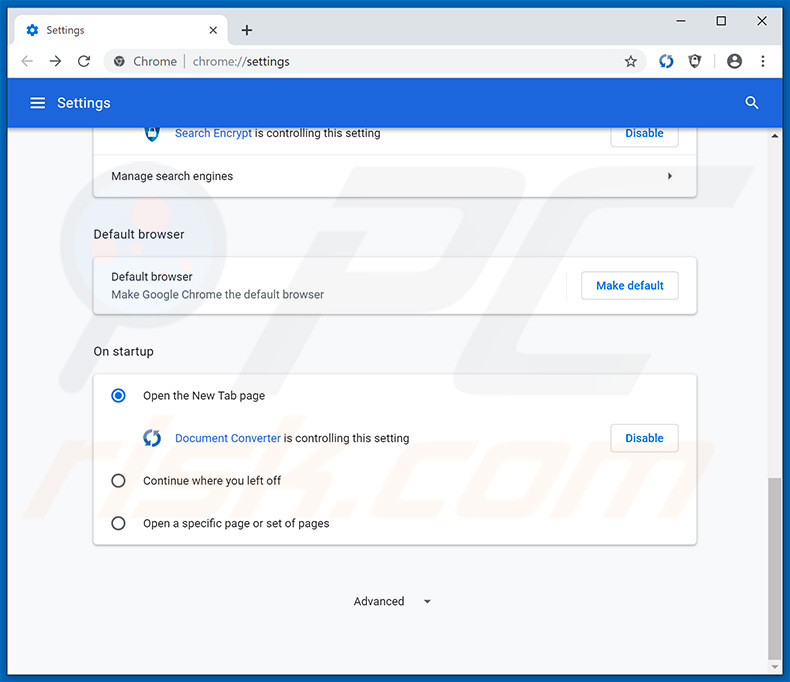 Removing search.hdocumentconverter.app from Google Chrome homepage