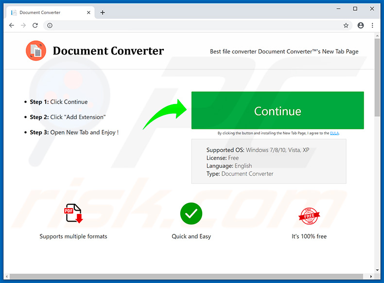 Website used to promote Document Converter browser hijacker