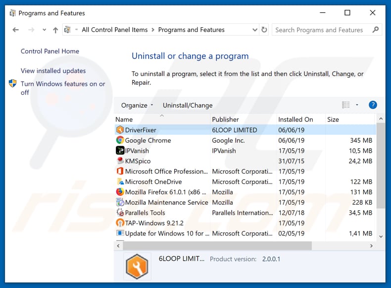 DriverFixer adware uninstall via Control Panel