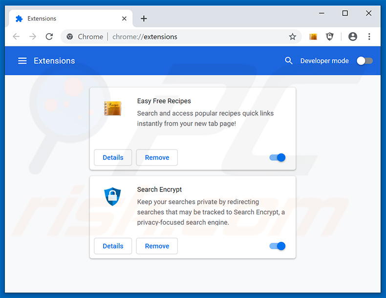 Removing search.heasyfreerecipes.com related Google Chrome extensions