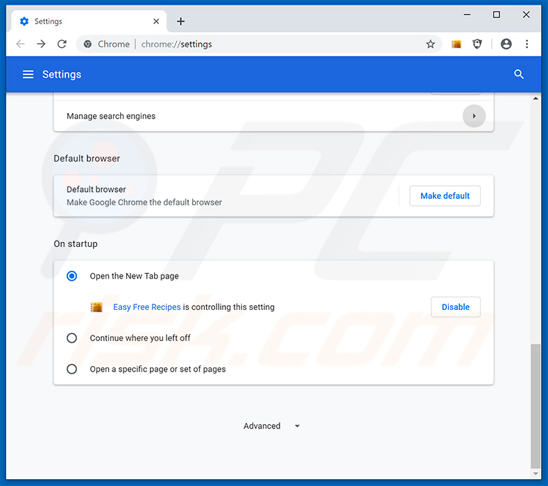 Removing search.heasyfreerecipes.com from Google Chrome homepage