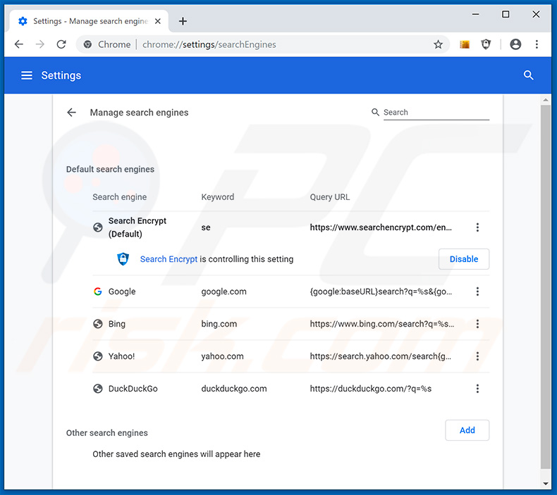 Removing search.heasyfreerecipes.com from Google Chrome default search engine