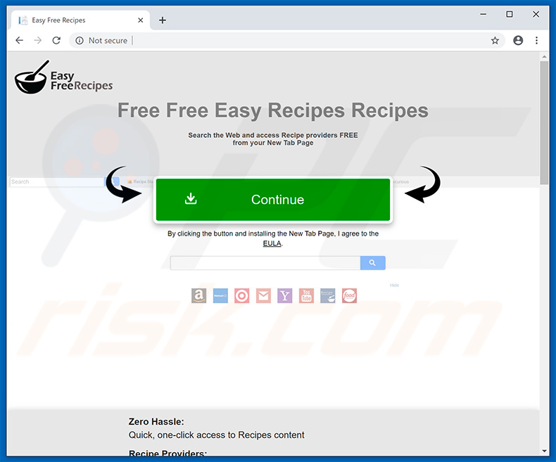 Website used to promote Easy Free Recipes browser hijacker